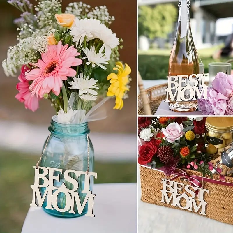 "BEST MOM" Wooden Letter Pendant