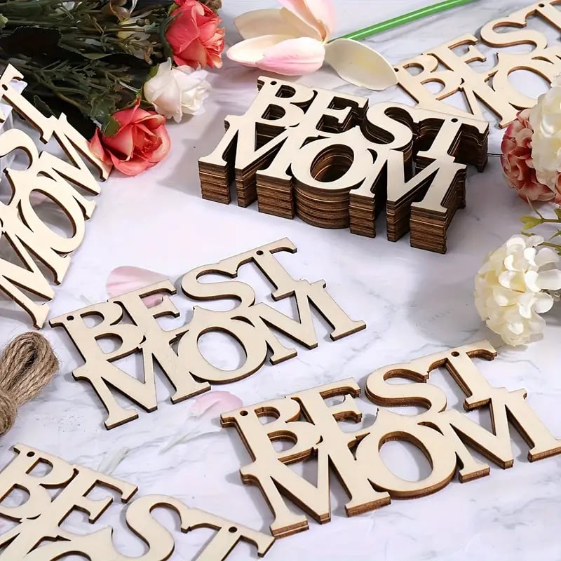 "BEST MOM" Wooden Letter Pendant